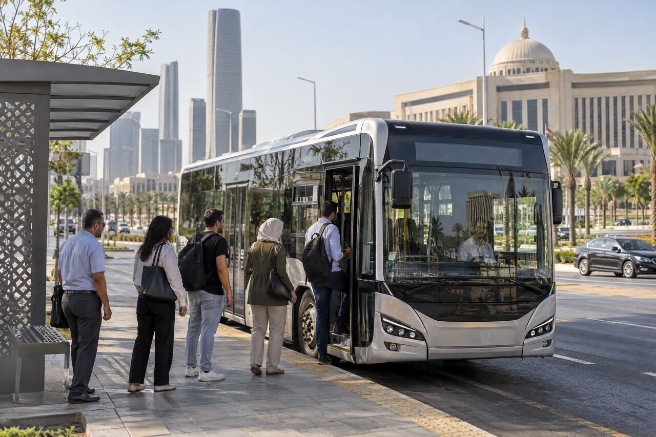 أتوبيس نقل عام حديث في العاصمة الإدارية الجديدة