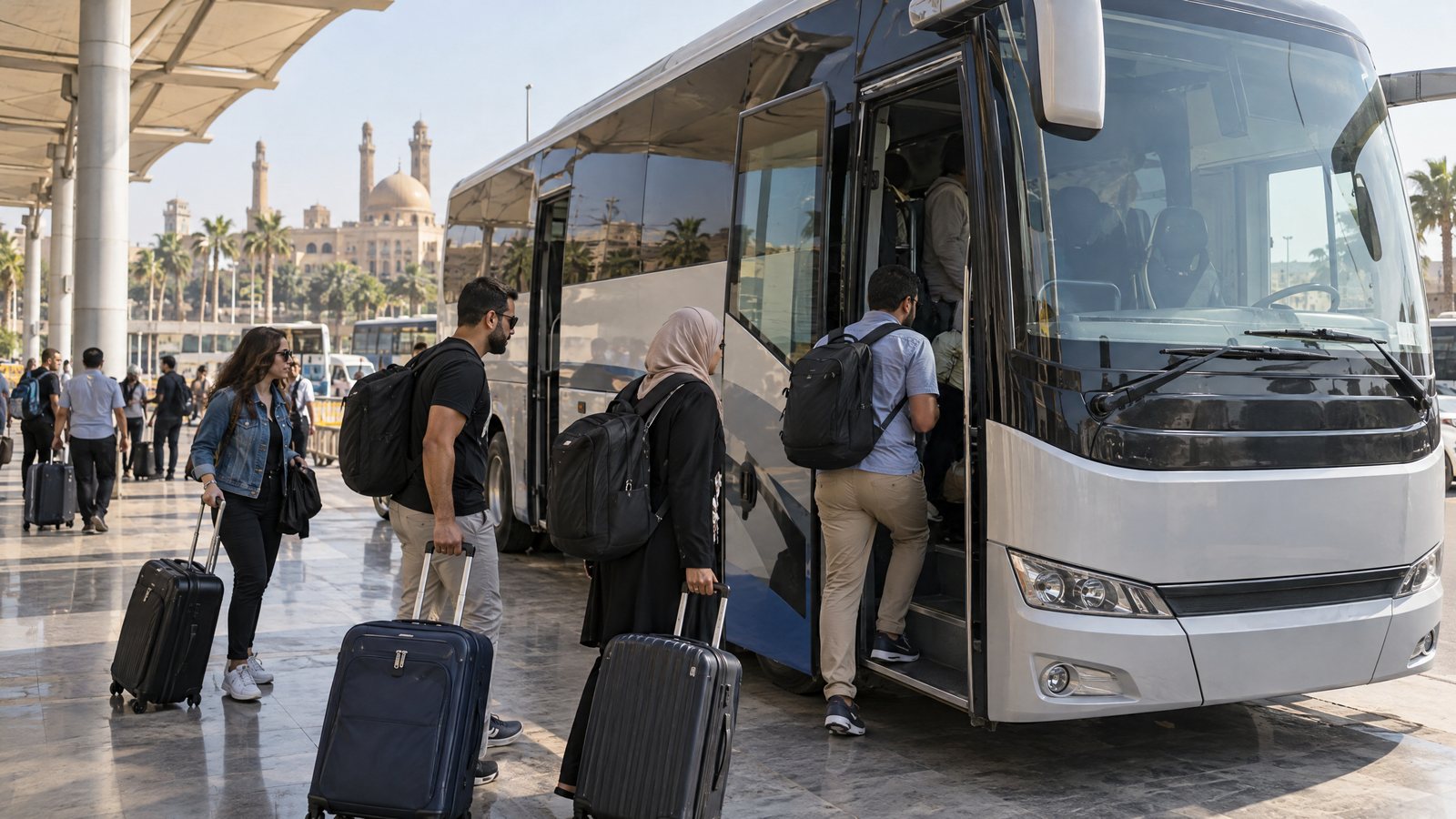 أتوبيس سفر بين المدن يستعد للانطلاق من القاهرة إلى الإسكندرية